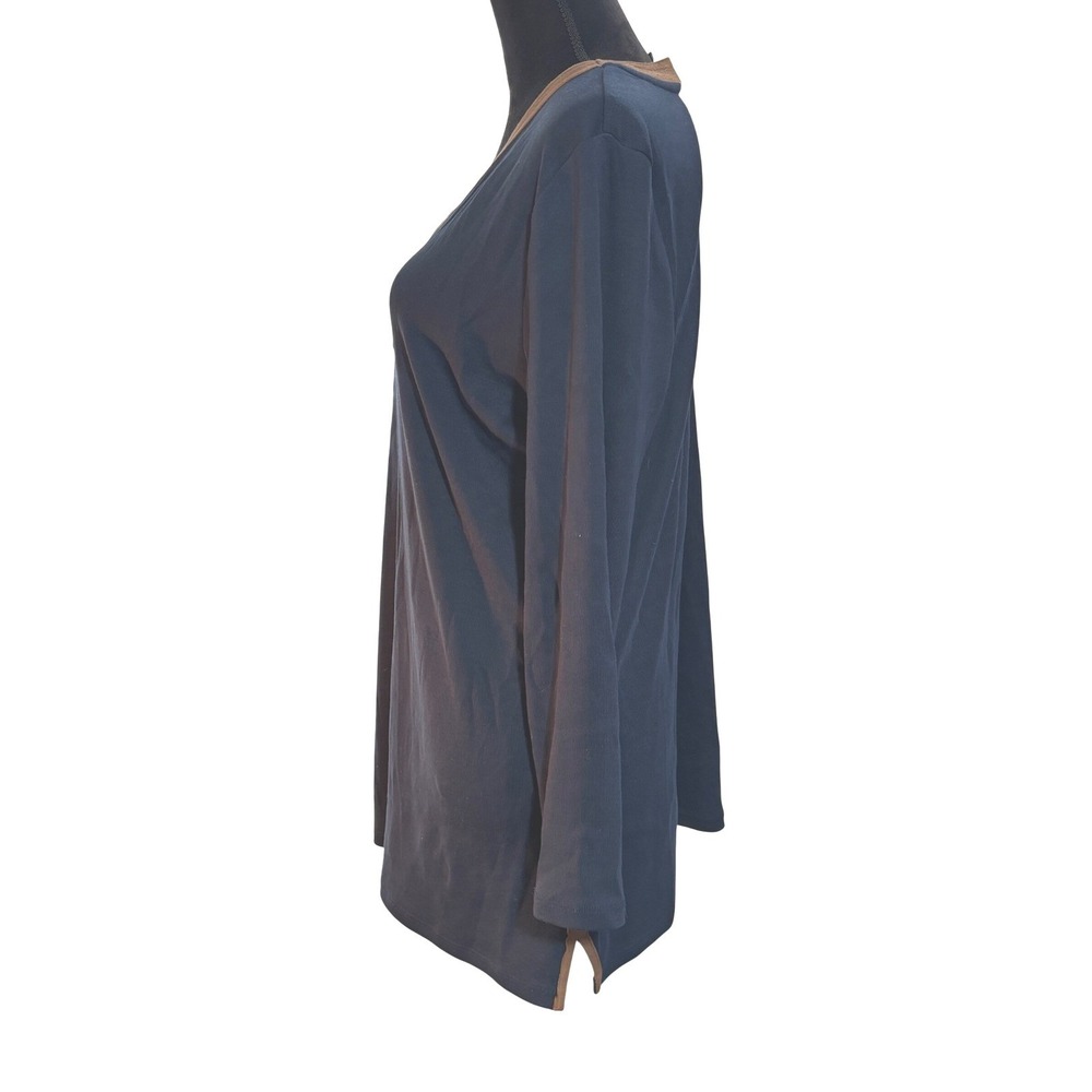 Lauren Ralph Lauren Navy Blue Suede Trim V-Neck Long Sleeve Tunic Top XL - Picture 2 of 12
